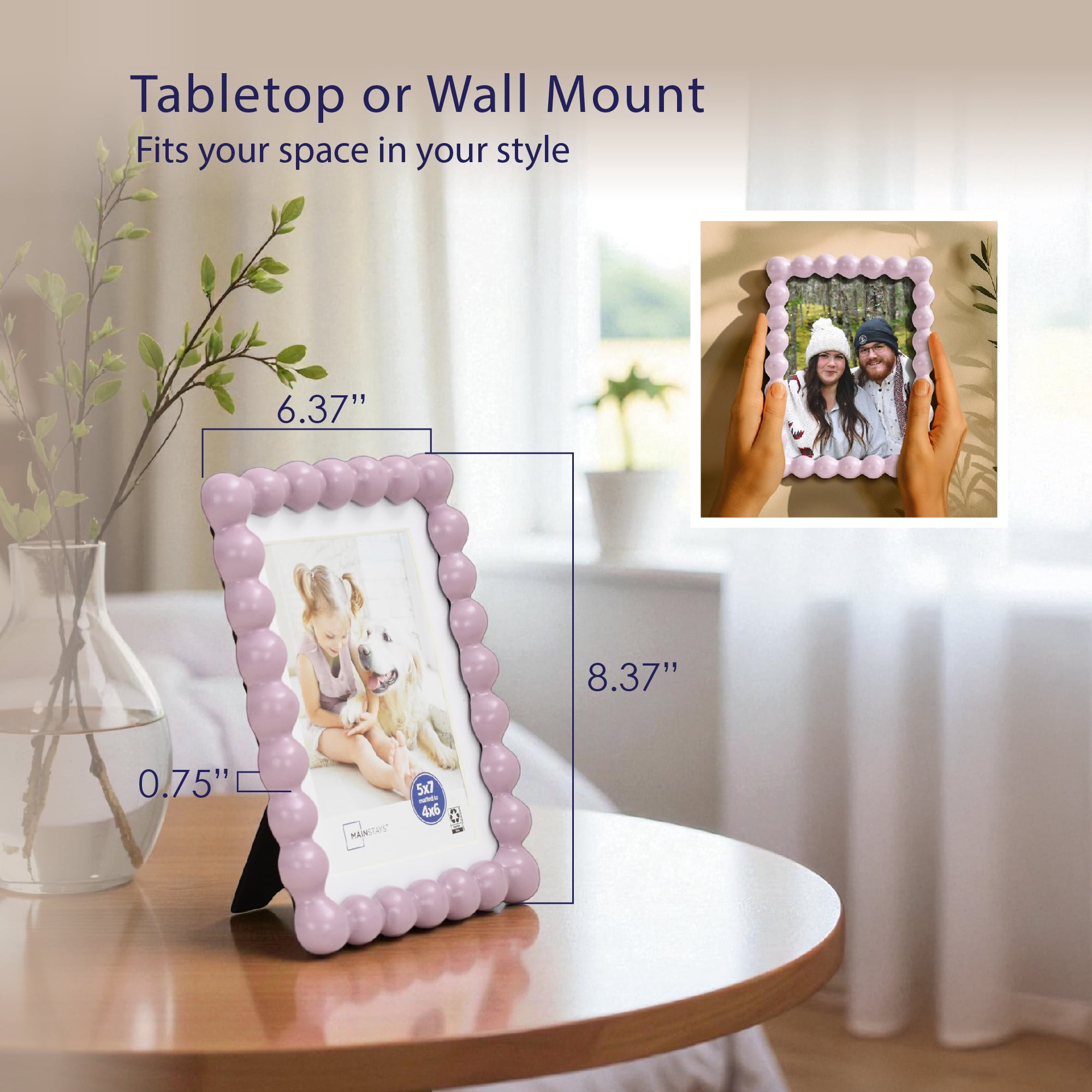 Mainstays Hazy Purple Bubble Beaded Picture Frame, 5 x 7, Matted to 4 x 6