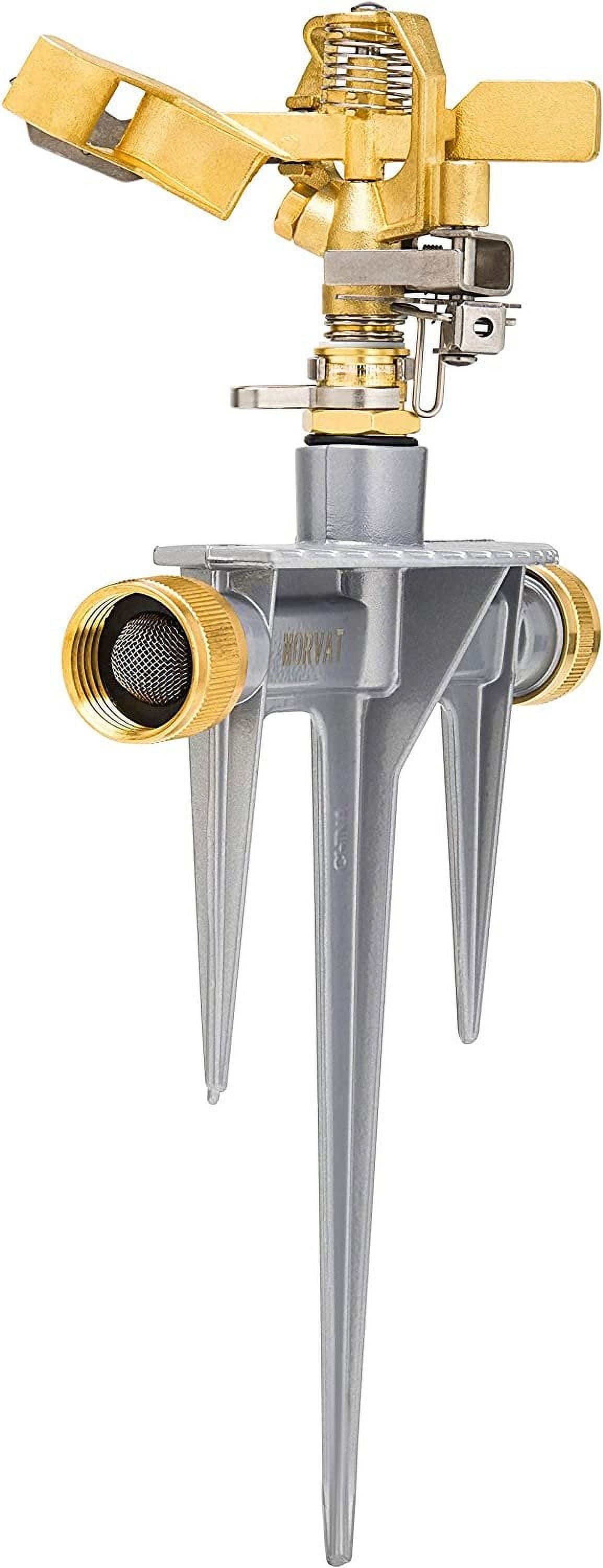 Morvat Lawn Water Hose Sprinkler, Brass Head & Solid Aluminum Stake, 360 Turn