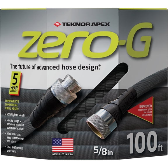 Zero-G Garden Hose - 100 Ft, Black, 5/8 In — Garden & Landscape Use, Standard Connection