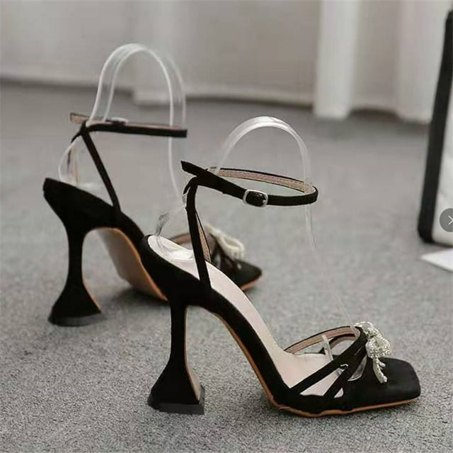 DPTALR Womens Sandals Fashionable Bow Rhinestones Strap High Heel Sandals Shoes