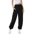 thumbnail image 1 of Pantalones Deportivos Holgados de Cintura Alta para Mujer, para Correr, Deportivos, de Entrenamiento, con Bolsillos Negro M, 1 of 6