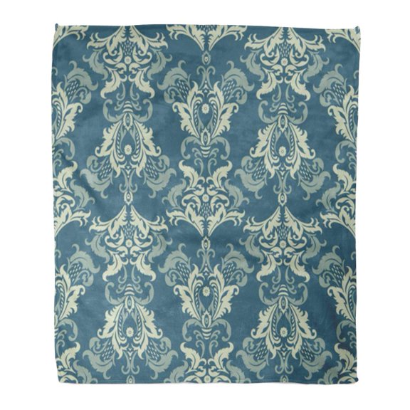 SIDONKU Throw Blanket 58x80 Inches Baroque Damask Floral Vintage Elegance Flourishes Flower Flowery Leafs Leafy Old Warm Flannel Soft Blanket for Couch Sofa Bed