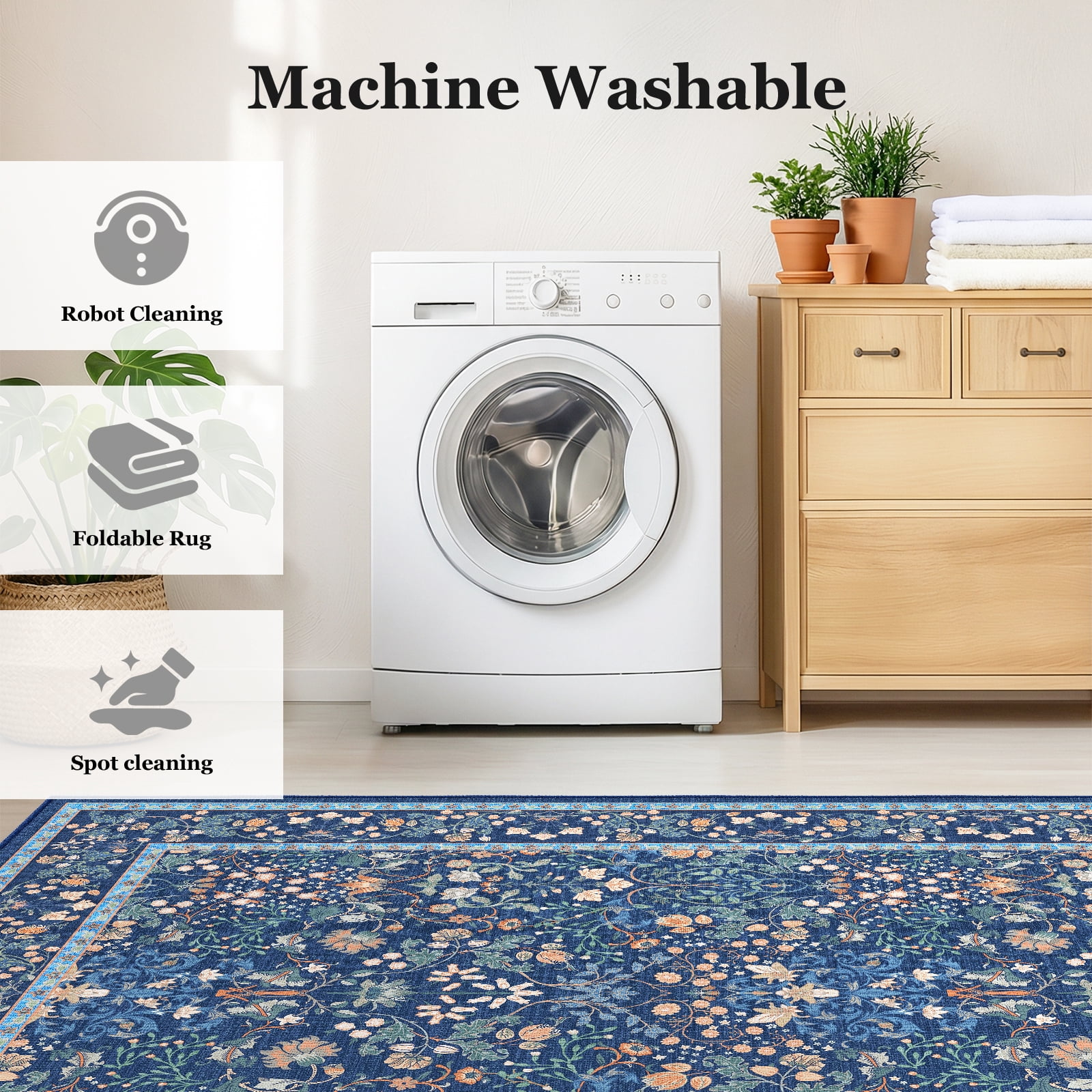 CHITOOMA 6'x9' Area Rugs for Living Room, Floral Washable Rug Boho Non-Slip Printed Carpet, Vintage Stain Resistant Indoor Rug for Bedroom Dining Room Home Office
