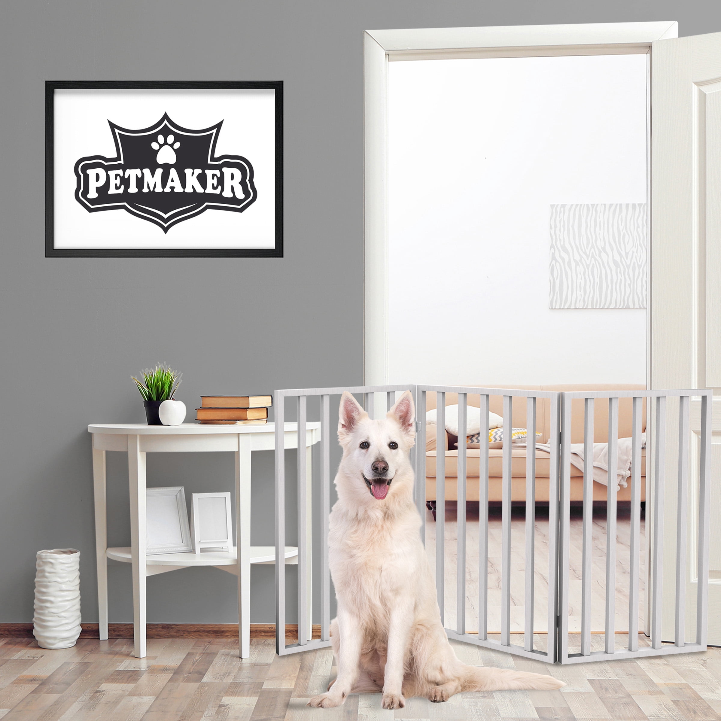 32"H Freestanding Wooden Pet Gate, 3 Panel, White
