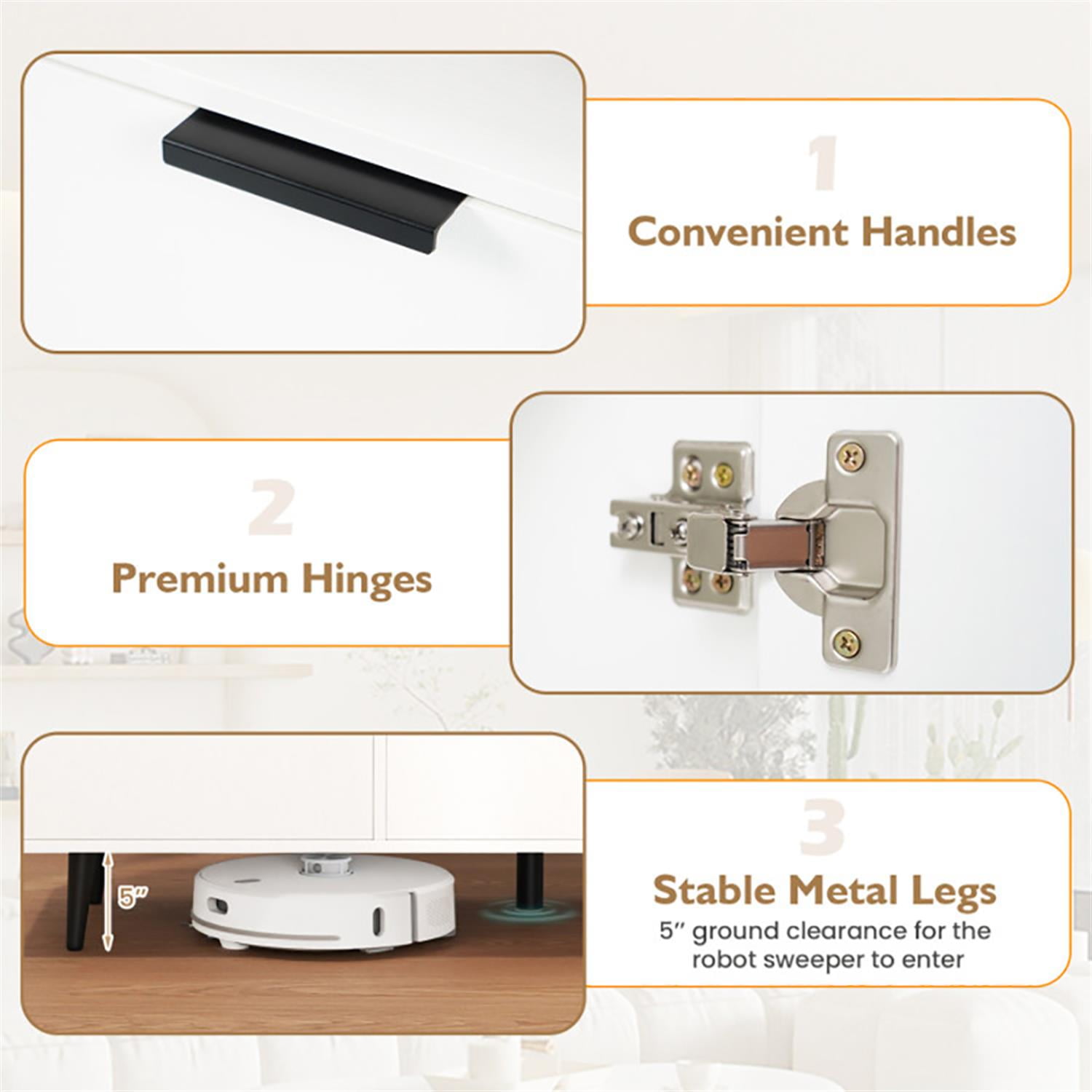 Demi Bonn 47" Sideboard Buffet Cabinet with 5-Position Adjustable Shelves, Kitchen Storage Cabinet, Wood Coffee Bar Buffet Table for Dining Room, White