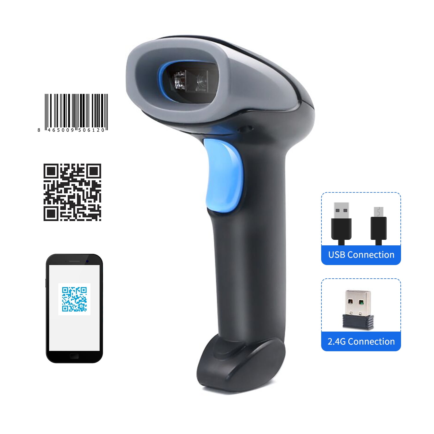 Convenience Store USB Quick Laser Barcode Scanner Reader Handheld Barcode Reader Scanner for Computer Warehouse Inventory Supermarket Library Book Barcode Scanner Wireless Store 