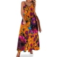 thumbnail image 1 of Vestido largo retro con flores, amarillo, azul y floral, sexy, con escote en V, estilo bohemio, con tirantes, estético, de gran tamaño, 1 of 7