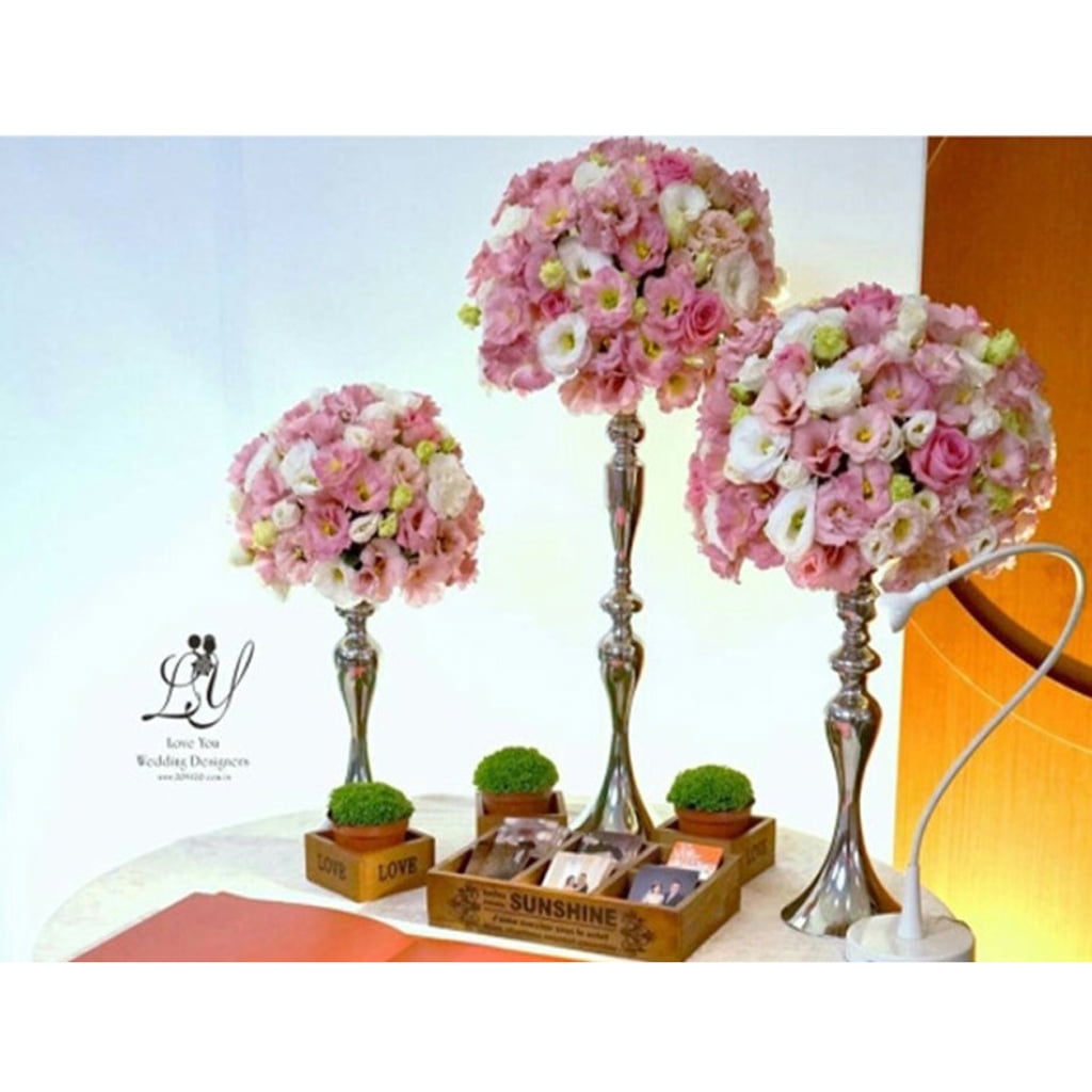Metal Stand Candle Holder Candlestick Tealight Flower Vase Planter Silver-L 