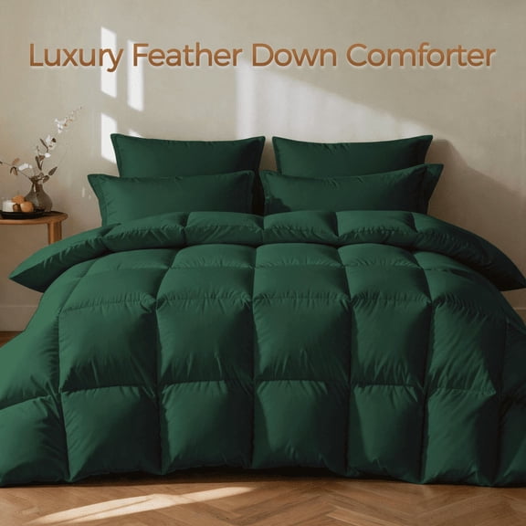 KAKABELL Goose Feather & Down Comforter King Size, 3D-Baffle Box Construction, 8 Corner Tabs,Top-Grade White Goose Feather & Down 100% Cotton Cover, Soft & Airy, 90" x 106"