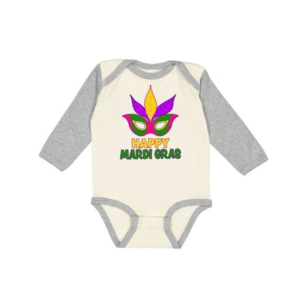 

Inktastic Happy Mardi Gras with Mask Gift Baby Boy or Baby Girl Long Sleeve Bodysuit