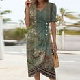 thumbnail image 2 of Short Sleeve Dresses for Women Dress for Womens Summer Floral Printed Irregular Hem Dress V Neck Short Sleeve Button Dresses Short Summer Dresses for Women Short Dresses for Women Summer, 2 of 7