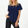 thumbnail image 2 of Wyobmus Plus Size Tops for Women Short Sleeve Tunics Loose Fit Button-Up Shirt Crew Neck Pleated Solid Casual Dressy Blouses,S-5X,A-Dark Blue, 2 of 8