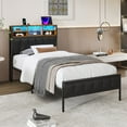 thumbnail image 2 of VECELO Twin Size Bed Frame, Storage Headboard with Charging Station and LED Lights, Upholstered Platform Bed Frame with Book Case, Noise Free, No Box Spring Needed, Easy To Assemble, 2 of 5