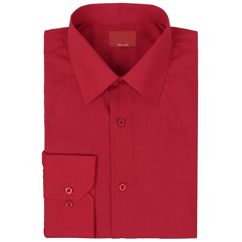 VKWEAR - Red Label Men's Long Sleeve Slim Dress Shirt D-10 (Red, XL ...