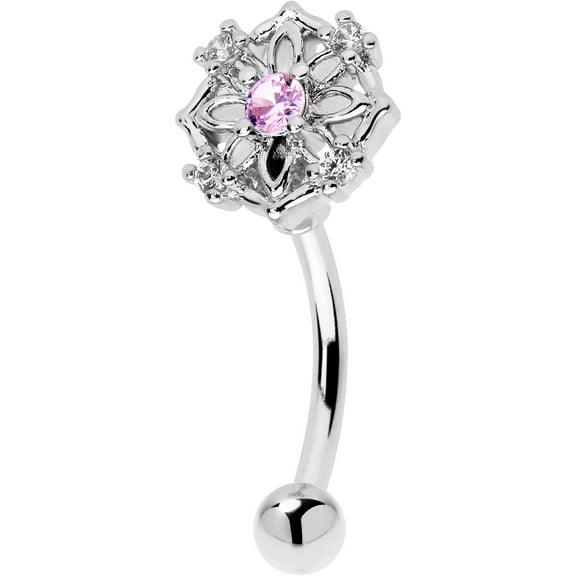 Body Candy 16 Gauge 5/16 Pink CZ Gem Flower Circle Curved Eyebrow Ring Stainless Steel for Women