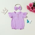thumbnail image 2 of Chbgutlmr Newborn Baby Girl Bubble Sleeve Bodysuits Button down Rompers with Headband 1 Piece Summer Outfit, 2 of 8