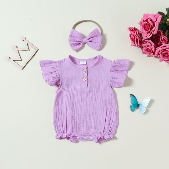 BLCHUNen Baby Jumpsuits Crew Neck Pullover Ruffle Lightweight Casual Lounge Sleep Outing Trendy Newborn Bodysuits for 0-18 Months