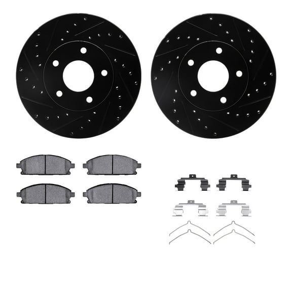Dynamic Friction Company Front Brake Rotors-Drilled and Slotted-Black with 5000 Advanced Brake Pads includes Hardware 8512-92004