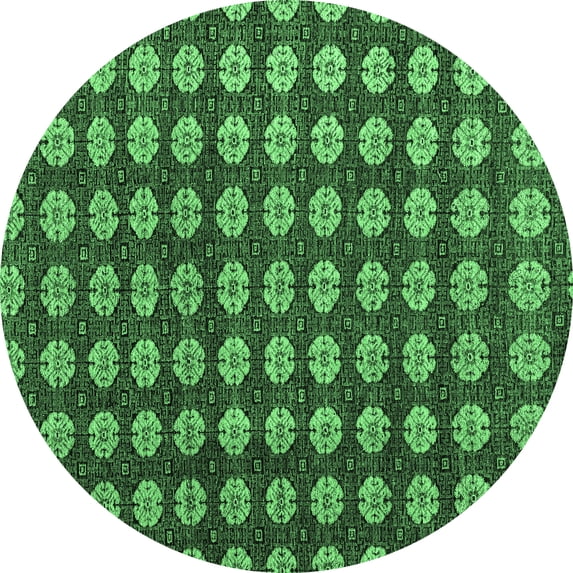 Ahgly Company Indoor Round Abstract Emerald Green Modern Area Rugs, 3' Round