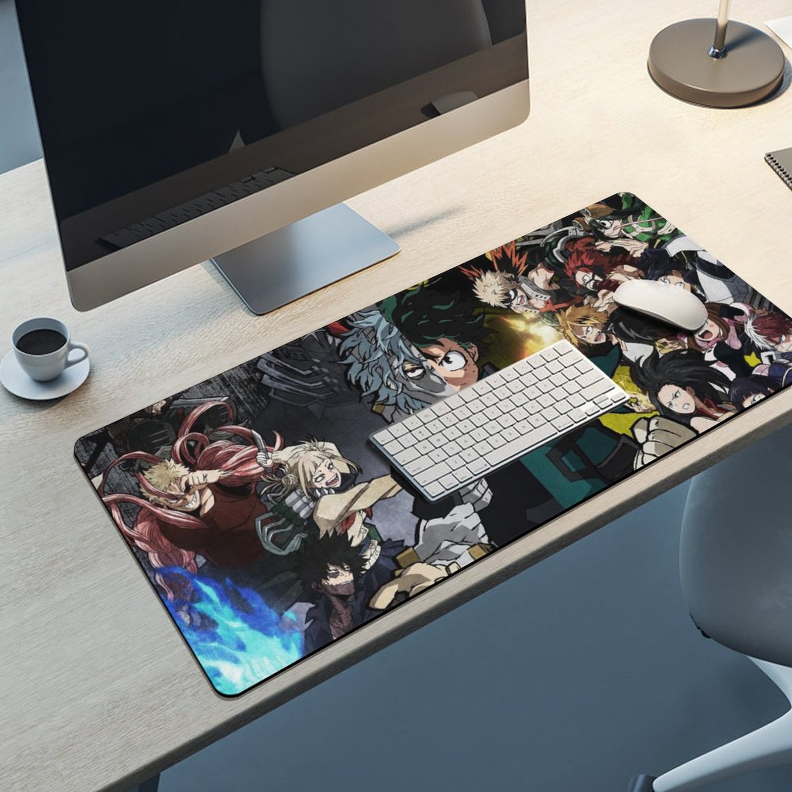 Tappetino Mouse Anime Archivio Blu – 90x40 Cm, Bordi Cuciti, Antiscivolo, Per Tastiera