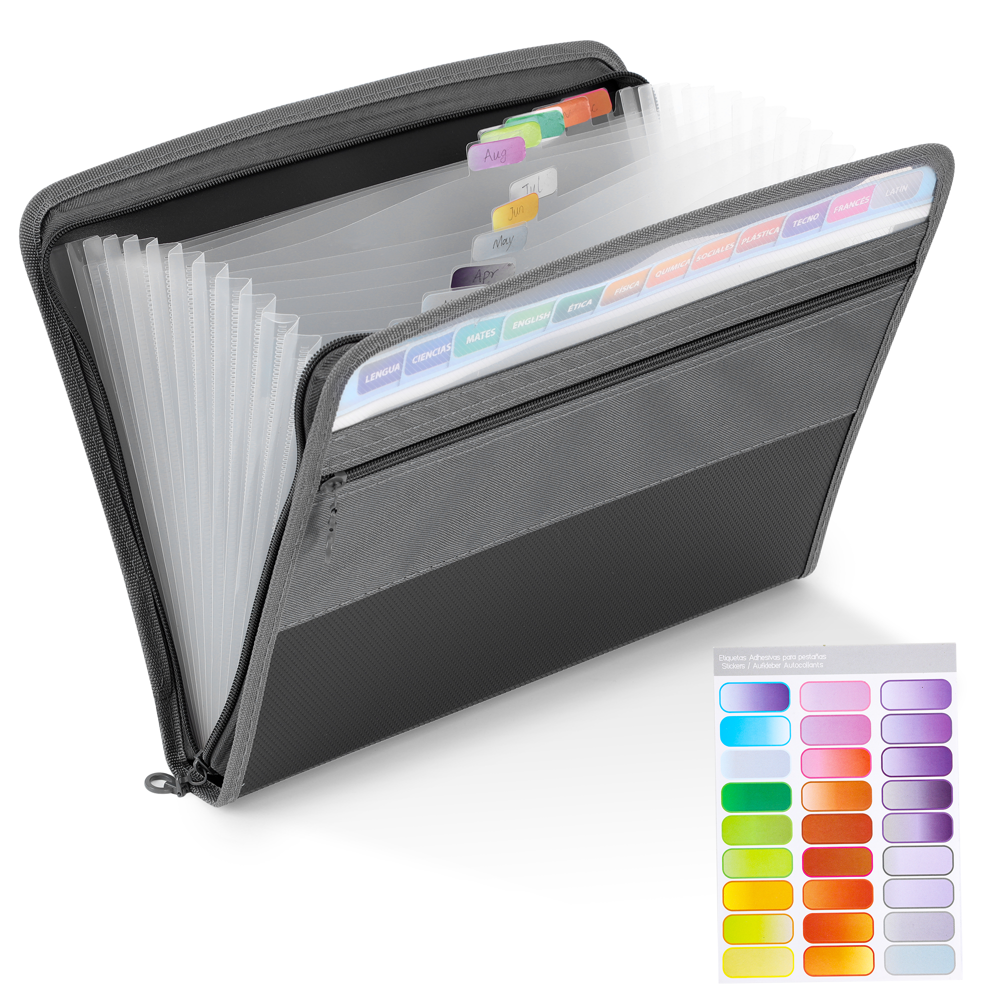 13 Pocket Expanding File Folder with Zipper Closure, Accordion File