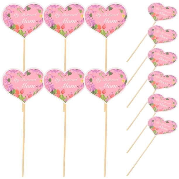 48 piezas de decoración para tartas del Día de la Madre, adorno clásico con forma de corazón para postres, suministros para el Día de la Madre