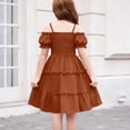thumbnail image 5 of CCRFTGI Summer Dresses for Child Girls Size 10-12 Casual Dress Off Shoulder Pleated Square Neck Ruffle Smocked Floral Princess Party A-Line Dress Light Brown 3-4 Years, 5 of 8