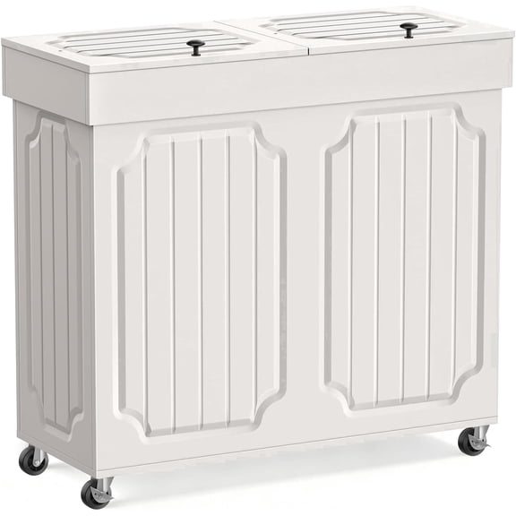 Povrgive Dog Proof Kitchen Trash Can, Wood Farmhouse Double 13 Gallon Trash and Recycle Bin Combo with Lid, White