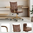 thumbnail image 4 of MOJAY Mid-Back Ergonomic Leather Office Desk Chair, Modern Upholstered Computer Chair, Executive Office Chair with Arms, Swivel Adjustable Rolling Chair with Gold Base (Brown), 4 of 8