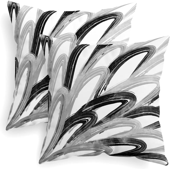 Throw Pillow Cases Pack of 2 Cozy Fleece Two-Tone Abstract Feather Decorative Cushion Covers for Couch Bed Sofa Farmhouse Decoration 20 X 20 Inches Black Grey