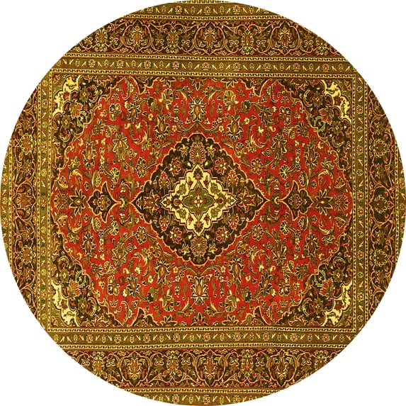 Ahgly Company Machine Washable Indoor Round Medallion Yellow Traditional Area Rugs, 3' Round