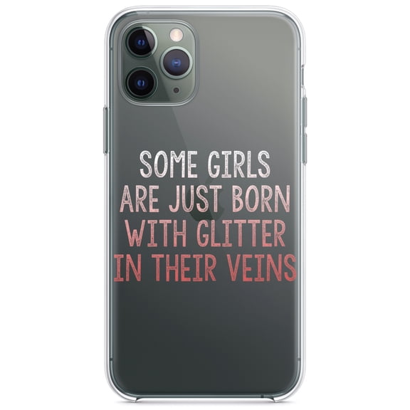 DistinctInk Clear Shockproof Hybrid Case for iPhone 13 Pro MAX (6.7" Screen) - TPU Bumper Acrylic Back Tempered Glass Screen Protector - Some Girls Are Just Born with Glitter in Their Veins