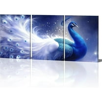 FCCUYE Blue Peacock White Floral Wall Art Set of 3 Canvas Nature Prints Painting Bird with Flower in Blue White Porcelain Vase Poster Picture for Living Room Bedroom Decor(Bir-02,12"x16"x3)