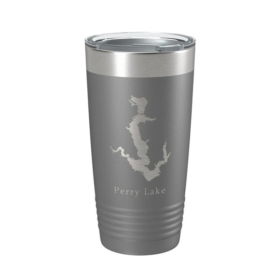 Perry Lake Map Tumbler Travel Mug Insulated Laser Engraved Coffee Cup Kansas 20 oz Dark Gray