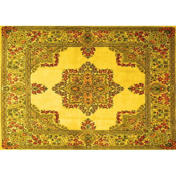 Ahgly Company Machine Washable Indoor Rectangle Persian Yellow Traditional Area Rugs, 3' x 5'