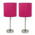 thumbnail image 1 of LimeLights Brushed Steel Stick Lamp with Charging Outlet and Fabric Shade 2 Pack Set, 1 of 9