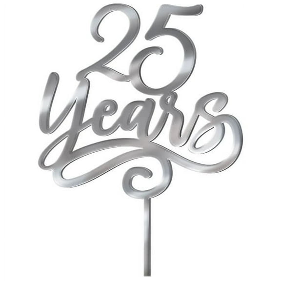25th Anniversary Silver Mirrored Cake Topper, by Various