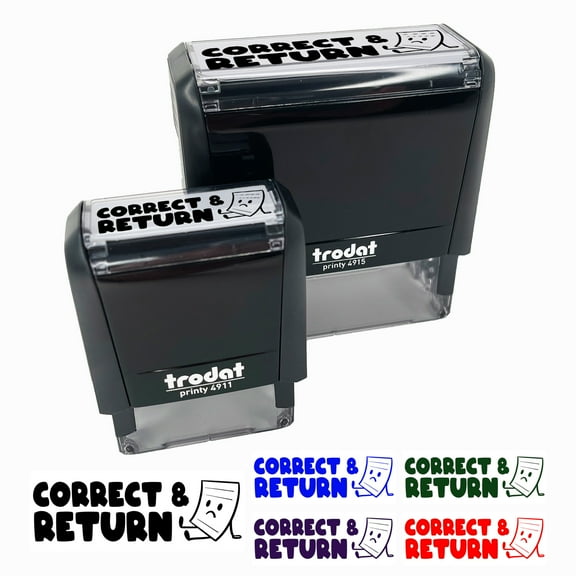 Correct and Return School Teacher Self-Inking Rubber Stamp Ink Stamper for Business Office - Black Ink - Small 1-1/2 Inch