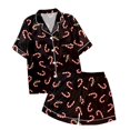 thumbnail image 4 of Fgnfyis Pyjamas pour Filles Pyjamas pour Filles Ensemble de Pyjamas Décontracté Imprimé Col Boutonné Manches Courtes Haut Shorts Noir, 4 of 4