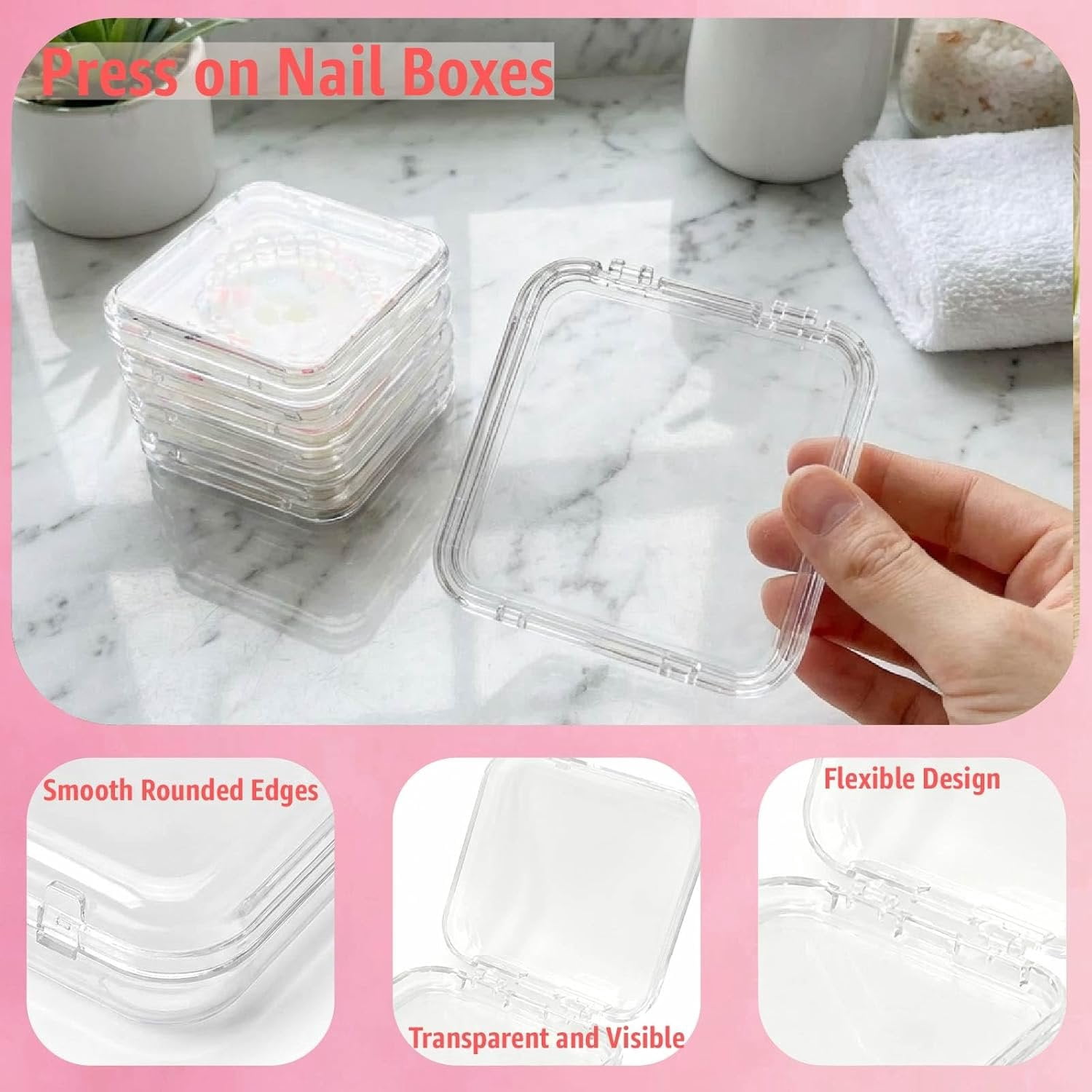 Clear Press   Storage Containers 12-Pack Stackable Cases, Press Ons  Packaging Organizer Case,  Tips and  Nails Display Box for Travel and Salon Use (Clear 02)
