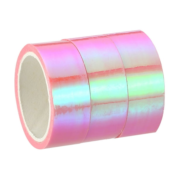 Uxcell 15mmx5m Holographic Tape Adhesive Metallic Foil Masking Sticker,  Pink 3 Roll 