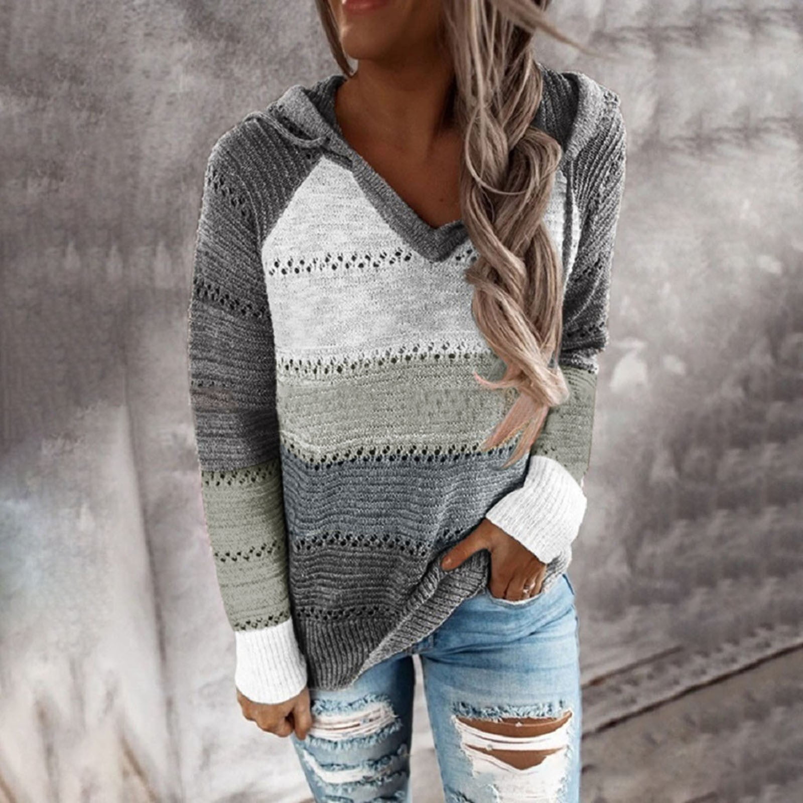 se tv blast tiggeri purcolt Women Plus Size Crewneck Patchwork Knitting Sweaters Fall Winter  Casual Long Sleeve Oversized Sweater Sweatshirt Long Sleeve Hooded Pullove  Tops Blouse(Gray,XL) - Walmart.com