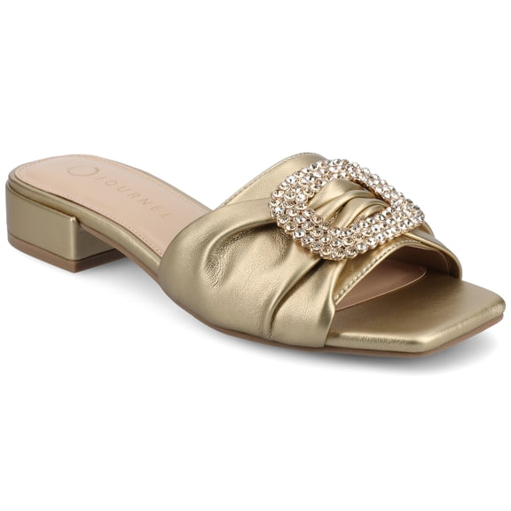Journee Women's Flavia Square Toe Slip on Embellished Sandals