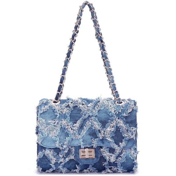 MKP Women Small Quilted Crossbody Shoulder Bag Casual Jean Denim Purse with Chain Strap