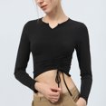 thumbnail image 2 of tarylea Women's Yoga Tops V Neck Drawstring Tops Long Sleeve Slim Fitted Shirts Casual Sports Shirts Athletic Tops, 2 of 4