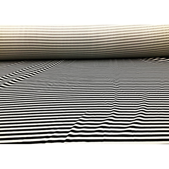 Printed Liverpool Textured Fabric Stretch Black White 3/8 inch Stripe 1N31