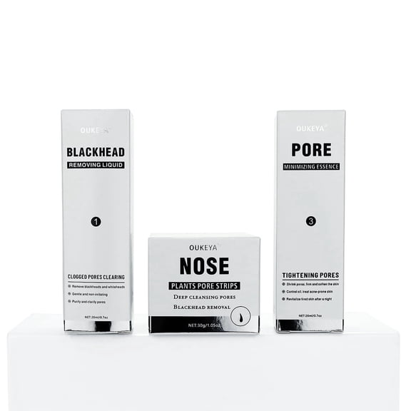 OUKEYA 3-Piece Blackhead Remover Tool Set with Nose Plants Pore Strips & Blackhead-Fighting Nose Mask