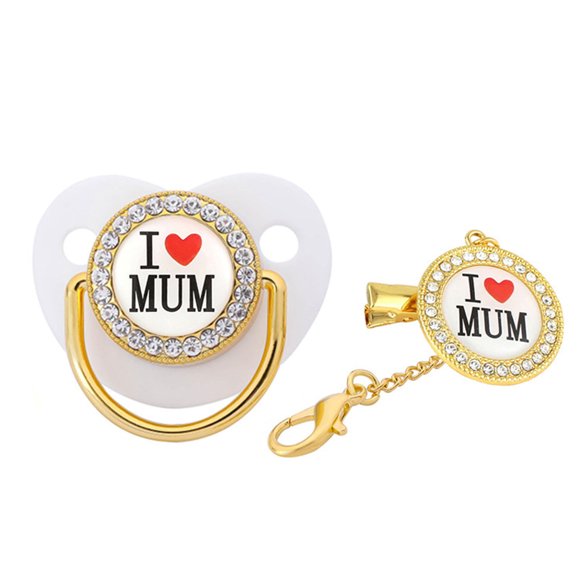 Pinces à Sucette Bébé Fille Pince à Sucette Bébé Initiale Silicone Mamelon Bling Nouveau-Né Sucette et Pinces avec Strass Pince à Sucette en Silicone
