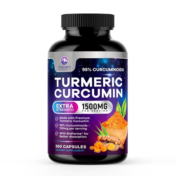 Turmeric Curcumin Supplement 95% Curcuminoids 1500mg with Organic Turmeric & BioPerine Black Pepper Extract for Best Absorption, Natural Vegan Joint Support, Non-GMO, Bottled in USA - 360 Capsules
