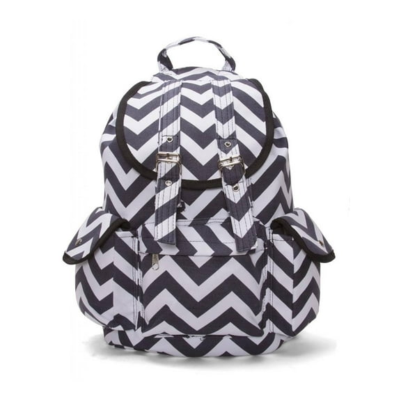 Chevron Print Rucksack Style Backpack - Charcoal/White
